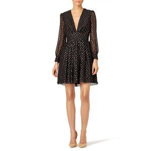 Jill Jill Stuart Midnight Disco Dress Black Silk Chiffon Metallic Party 6 $385